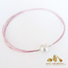 PINK coated nylon and silver plated steel necklace