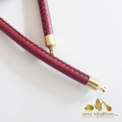 5 mm STITCHED Leather InterChangeable Necklace, close-up in red