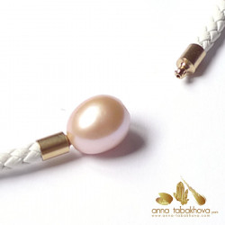 12 mm PINK Pearl Clasp with a white braided leather necklace (sold separatly)