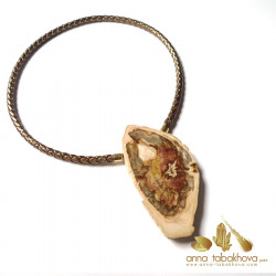 Fossilized wood InterChangeable Clasp matched with a golden braided leather necklace (sold separatly) .