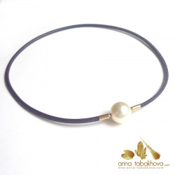 3 mm STITCHED Leather InterChangeable Necklace PURPLE  (pearl-clasp sold separatly) .