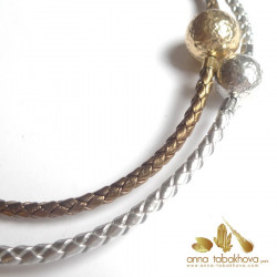 5 mm SILVER Leather Necklace compared to gold leather (one for sale) .