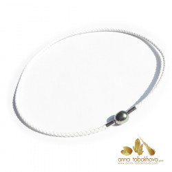 3 mm Braided Leather InterChangeable Necklace in white, matched with a pearl clasp (sold separatly) .