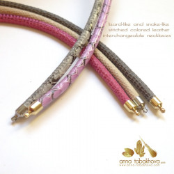 5 mm Stitched Lizard-like Leather InterChangeable Necklace, buy on line versatile jewelry