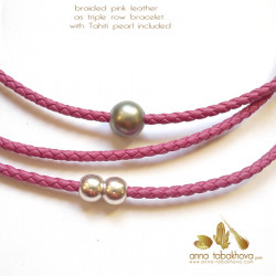 3 mm Braided Leather bracelet with pearl, buy on line