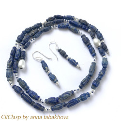 Lapis-Lazuli and Pearl InterChangeable Necklace and earrings, buy on line