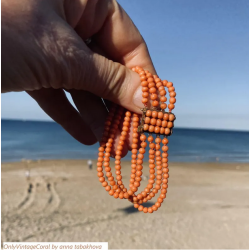 4 strand antique Angelskin coral bracelet with original matched vintage clasp, momo