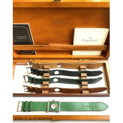 Vintage collector rare diamond Cameleone lady Swiss watch by Pequignet, 5 versatile bracelets in original mahogany case