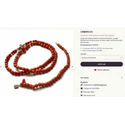Large size antique faceted coral bead necklace, vintage faceted rock cristal accents, art-deco clasp, matched bracelet