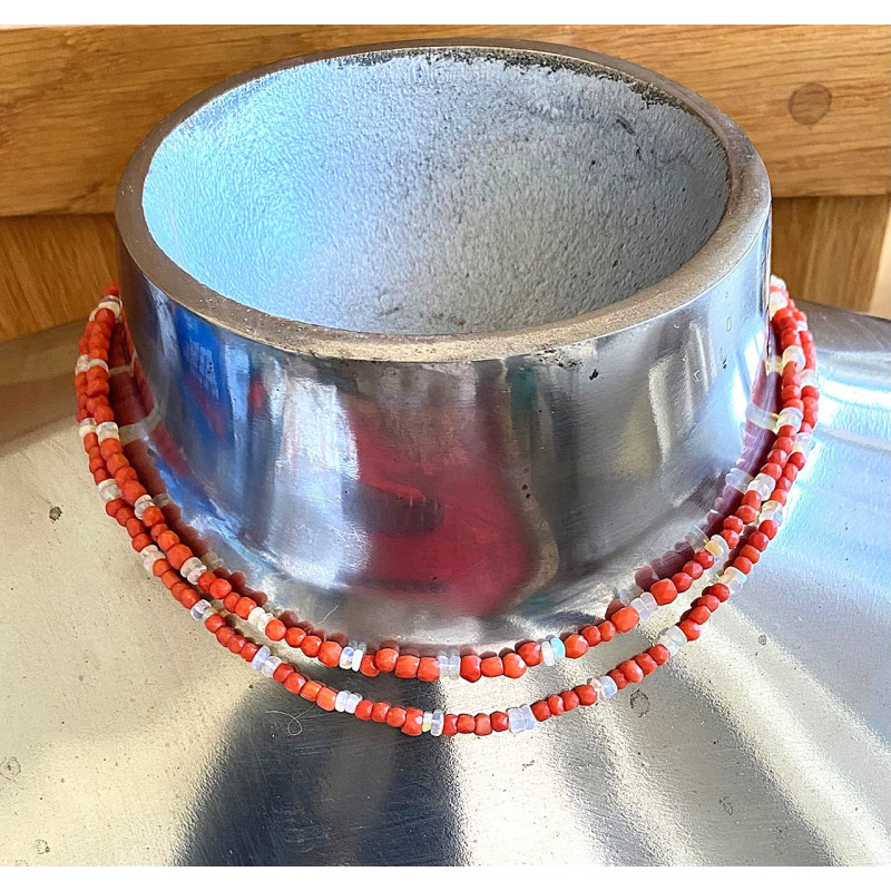Double strand opal/faceted coral combo necklace with matched  silver clasp