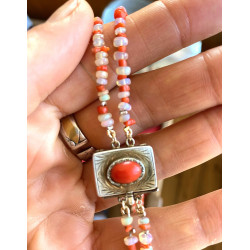 Double strand opal/faceted coral combo necklace with matched  silver clasp