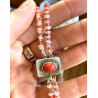 Double strand opal/faceted coral combo necklace with matched  silver clasp