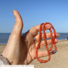 Large size antique faceted coral bead necklace, vintage faceted rock cristal accents, art-deco clasp