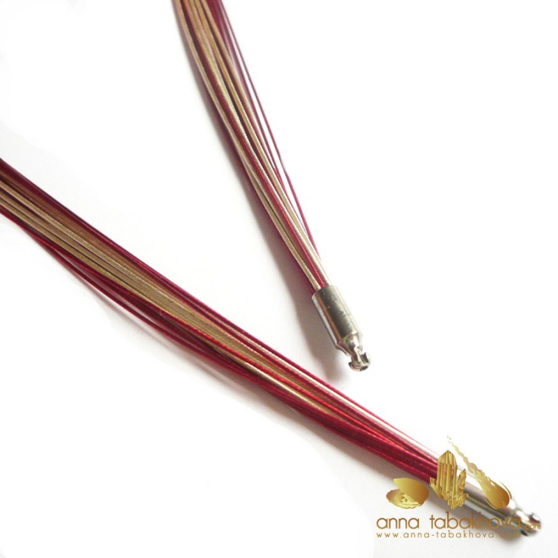 RED coated nylon and silver plated steel necklace