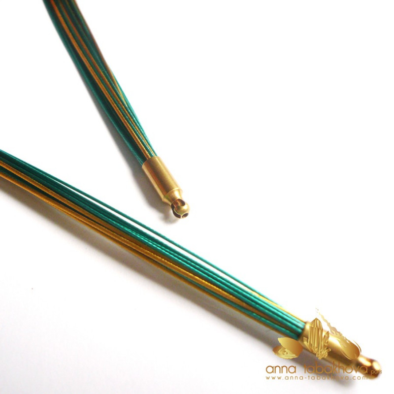 GREEN coated nylon and gold plated steel necklace